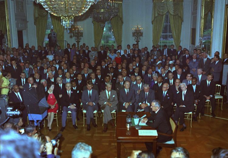 President Lyndon Johnson addresses the nation before signing the Civil Rights Act of 1964.