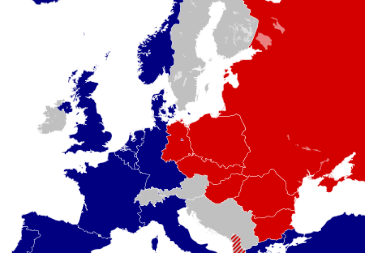 Map of Europe showing NATO (blue) and the Warsaw Pact (red) ca. 1982.
