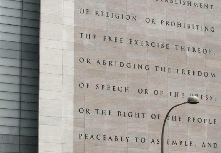 The Newseum's five freedoms guaranteed by the First Amendment to the US Constitution.