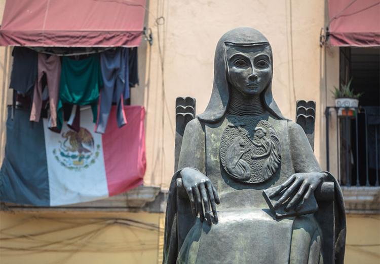 Monument devoted to Sor Juana Inés de la Cruz in front of San Jerónimo convent, Mexico City.