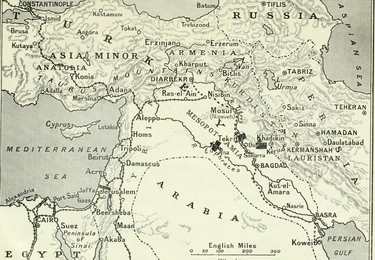 Map showing the Middle East in 1918