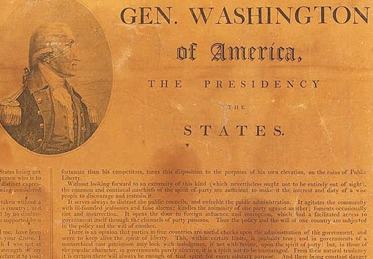 A broadside of President George Washington's Farewell Address delivered in September 1796.