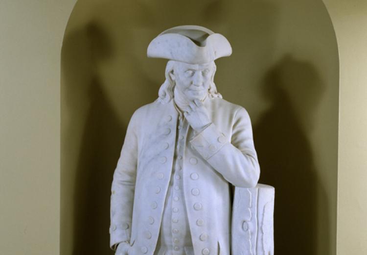 Detail of Hiram Powers statue of Benjamin Franklin, 1861b