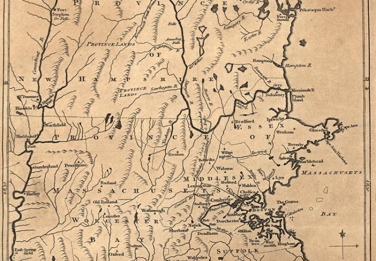 A  Map of 100 miles round Boston, 1775.