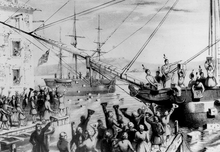 Portrait depicting the Boston Tea Party.