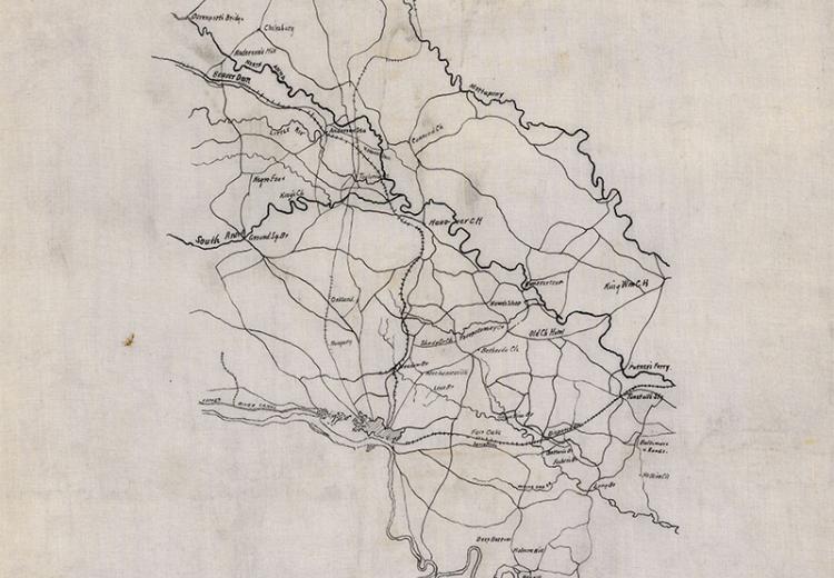 Map of country between Fredericksburg and Richmond, Virginia