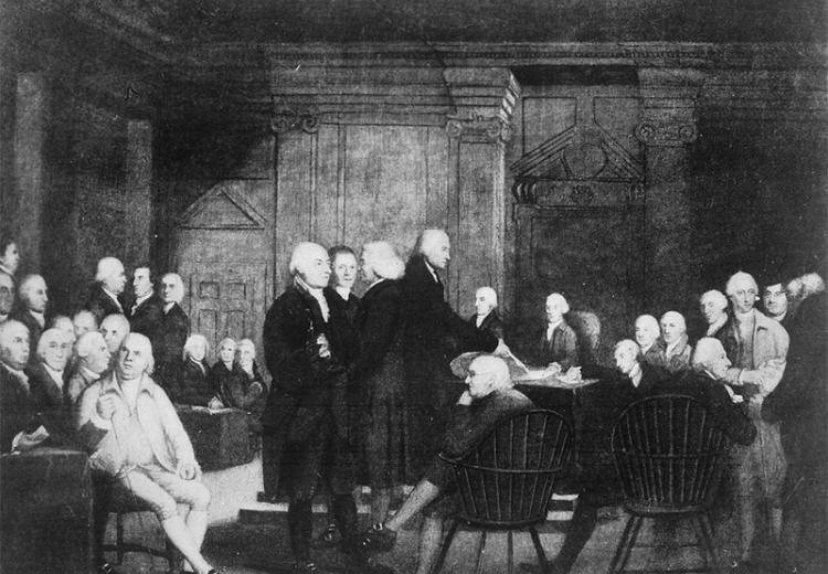 The Second Continental Congress voting independence.