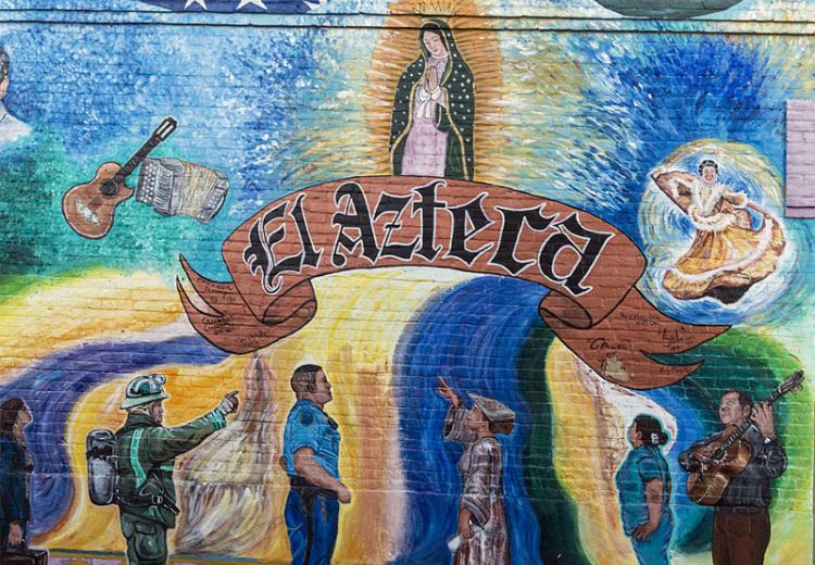 'Colores de Mi Barrio' mural in El Azteca, Texas.