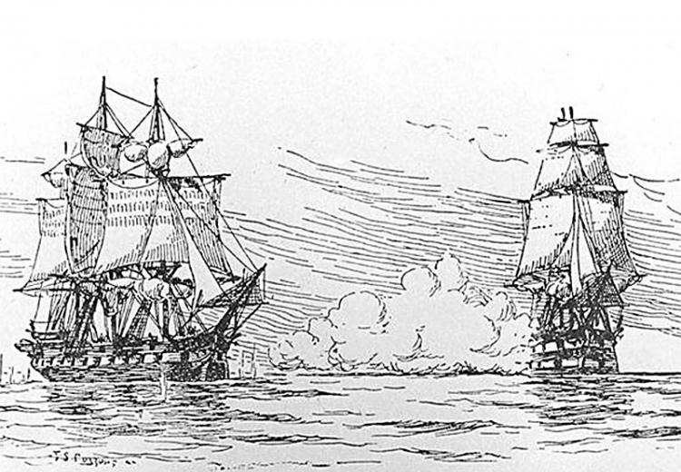 H.M.S. Leopard attacking U.S.S. Chesapeake, 1807