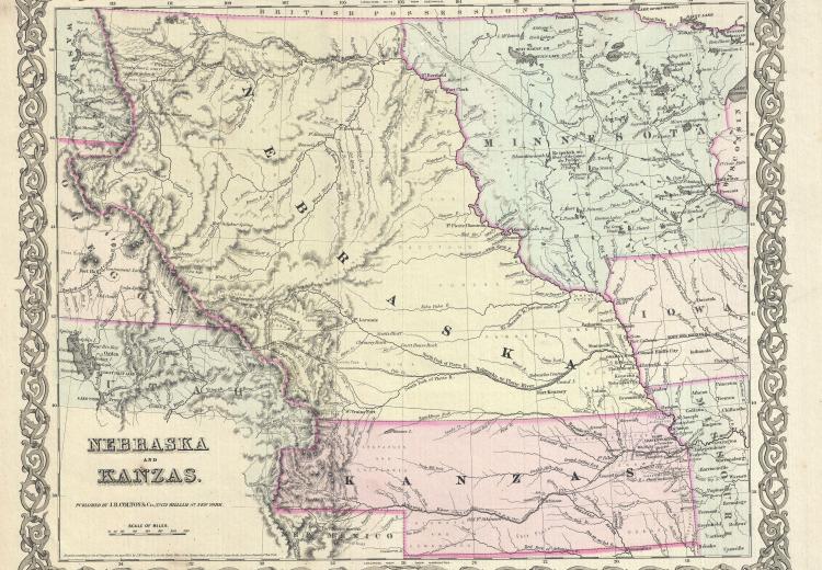 Map of Kansas and Nebraska in Colton's Atlas of the World Illustrating Physical and Political Geography  (1855).