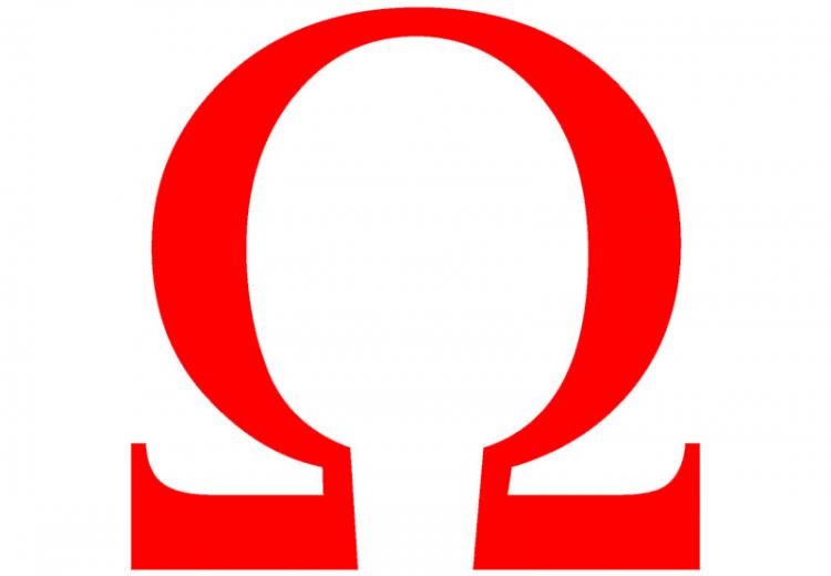Upper case Omega, a Greek letter.