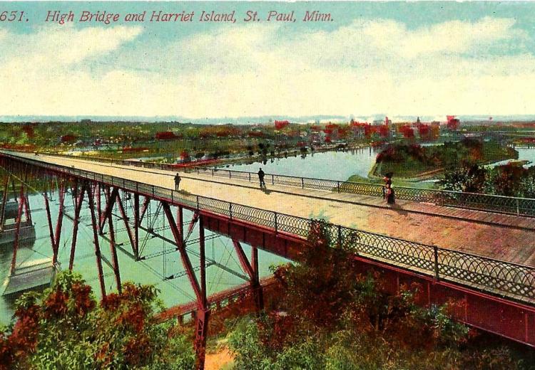 Vintage Saint Paul Minnesota Postcard, The High Bridge And Harriet Island, Printed In USA, circa 1910s.