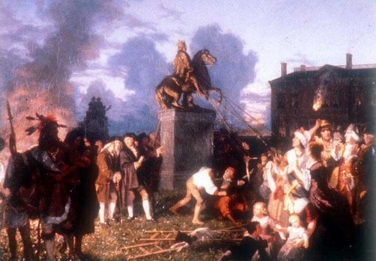 "Pulling Down the Statue of King George III in New York City" by Johannes Adam Simon Oertel (1859).