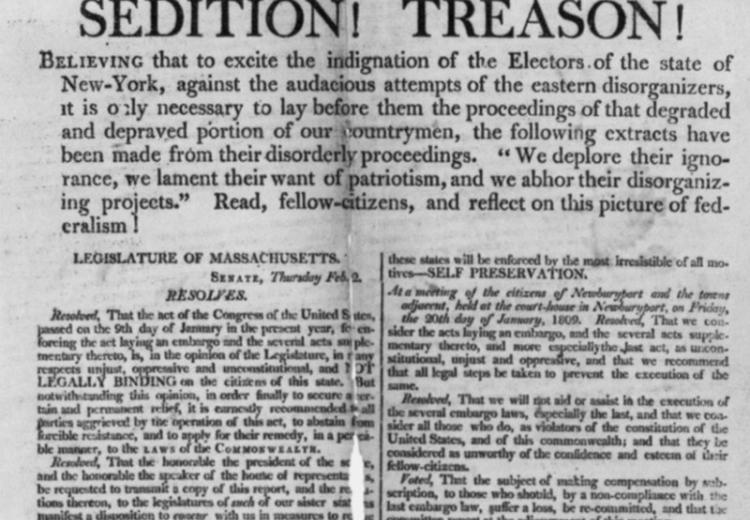 Headline from a broadside protesting the Sedition Act.