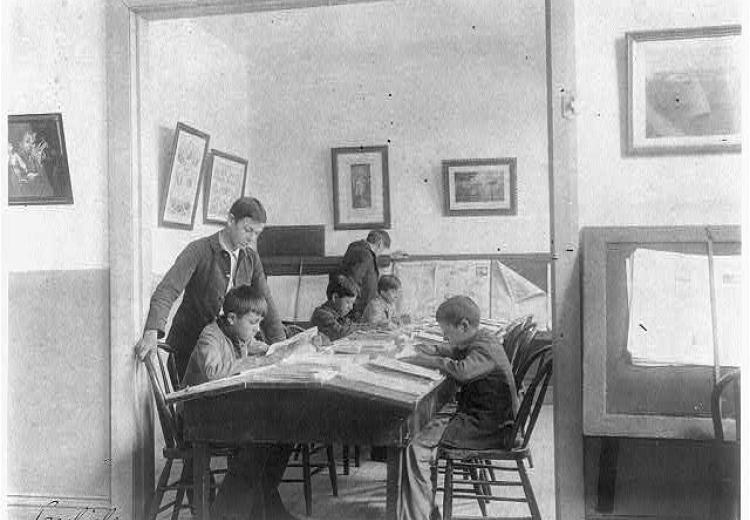 Children in newspaper and magazine library at Carlisle School, Carlisle, Pennsylvania. 