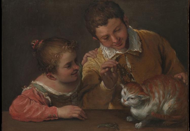Two Children Teasing a Cat by Annibale Carracci.